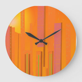 Reloj Redondo Grande pósters de puestas de sol sobre una ciudad futuris