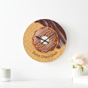 Reloj Redondo Grande Postre,Donut Glaseado de Chocolate, Chocolate Derr