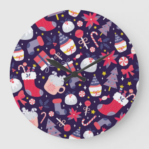 Reloj Redondo Grande postres navidades, estampado estelar vintage.