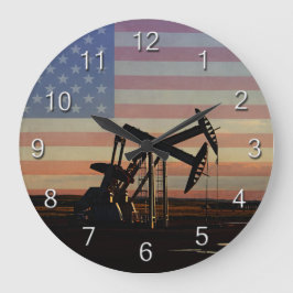 Reloj Redondo Grande Pozo de petróleo y bandera americana