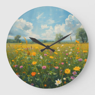 Reloj Redondo Grande Pradera de flores silvestres vibrantes al estilo d