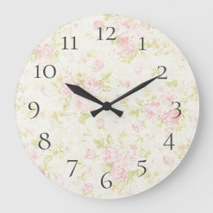 Reloj Redondo Grande Precioso encaje floral pastel rosa