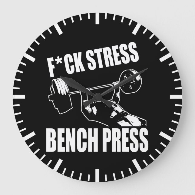 Reloj Redondo Grande PRENSA BENCH, F*CK STRESS - Motivación de entrenam (Anverso)