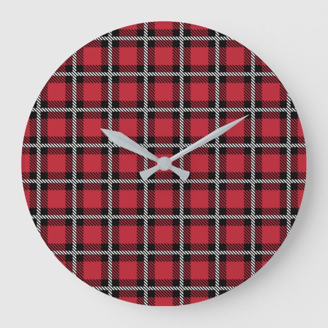 Reloj Redondo Grande Preppy Red Grid Check Design (Anverso)
