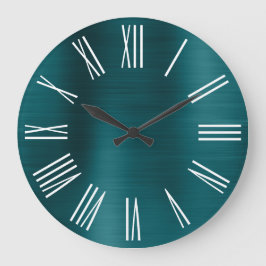Reloj Redondo Grande Pretty Blue Teal Ombre Foil White Roman Numeral