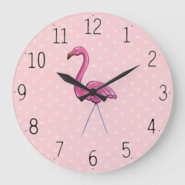 Reloj Redondo Grande Pretty Pink Flamingo on Polka Dot background Clock