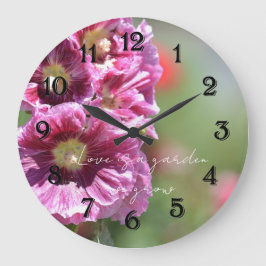 Reloj Redondo Grande Pretty Pink Hollyhock Flowers Photography  