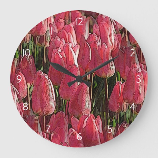 Reloj Redondo Grande Pretty Pink Tulips (Anverso)