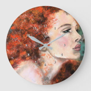 Reloj Redondo Grande Pretty Redhead Woman - Abstract Original Painting 