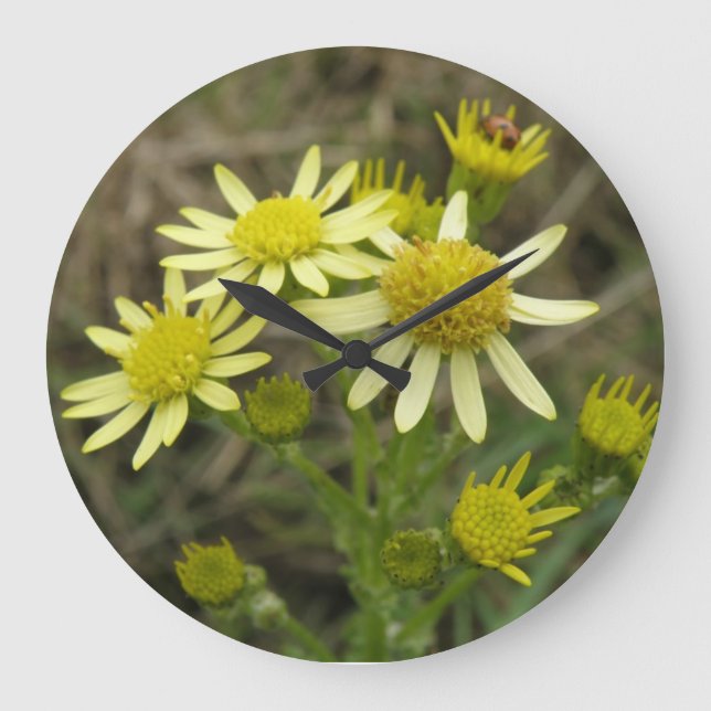 Reloj Redondo Grande Pretty Yellow Wildflowers Wall Clock (Anverso)