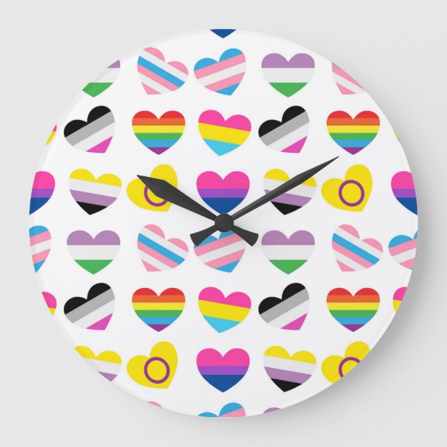 Reloj Redondo Grande Pride Hearts Wall Clock (Anverso)