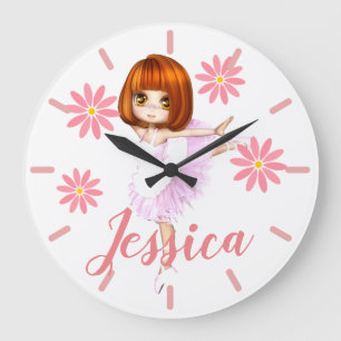 Reloj Redondo Grande ¡Prima Ballerina todo en rosa! Personalizado
