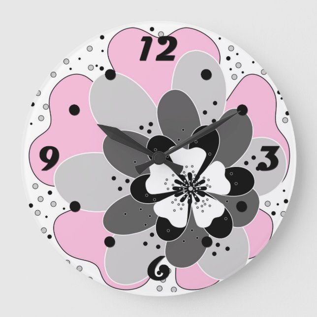 Reloj Redondo Grande Primavera de las flores rosadas (Anverso)