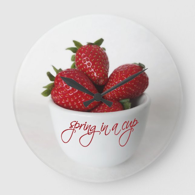 Reloj Redondo Grande primavera en una taza (Anverso)