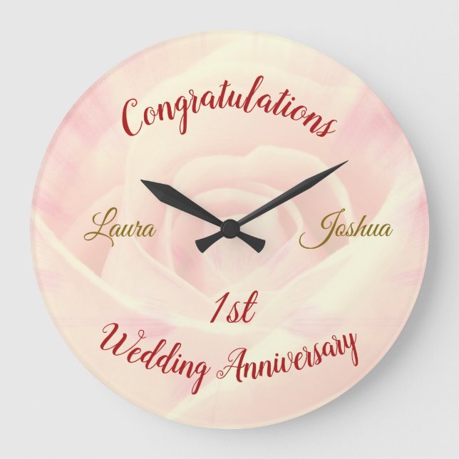 Reloj Redondo Grande Primer aniversario Boda personalizado (Anverso)