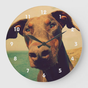 Reloj Redondo Grande Primer divertido de un perro natural del Doberman