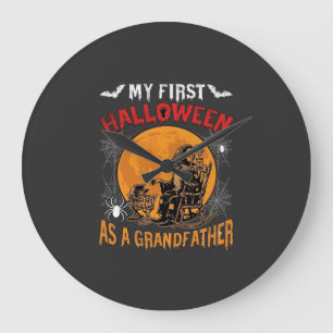 Reloj Redondo Grande Primer Halloween como abuelo mago murciélago luna_
