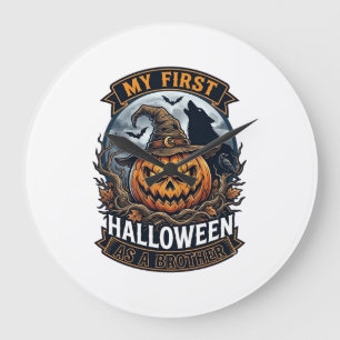 Reloj Redondo Grande Primer Halloween como hermano Pumpkin Wolf Moon_1