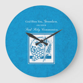 Reloj Redondo Grande Primera Comunión del Nieto Azul, Trigo, Uvas