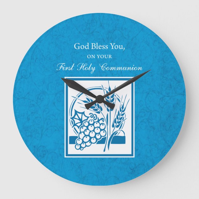 Reloj Redondo Grande Primera comunión, trigo, uvas azul (Anverso)