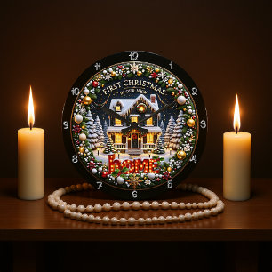 Reloj Redondo Grande Primera Navidad En Nuestro Nuevo Hogar