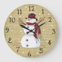 Reloj Redondo Grande Primitive Country Snowman Clock