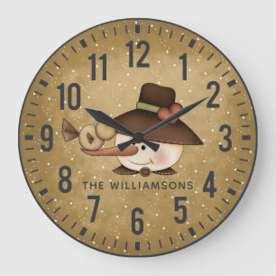 Reloj Redondo Grande Primitivo ruso Snowman personalizado