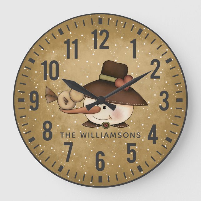 Reloj Redondo Grande Primitivo ruso Snowman personalizado (Anverso)