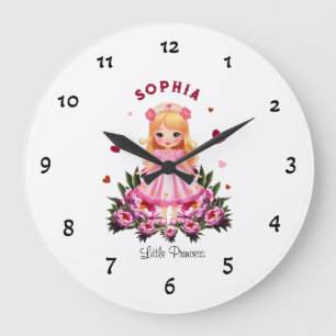 Reloj Redondo Grande Princesa adorable con flores