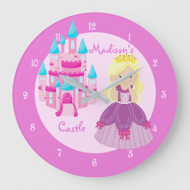 Reloj Redondo Grande Princesa Chica Castillo Rosa Cute Personalizados N (Anverso)