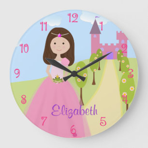 Reloj Redondo Grande Princesa de cabello dulce marrón personalizada