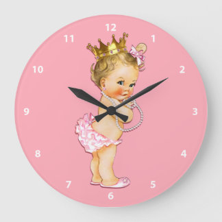 Reloj Redondo Grande Princesa del bebé y rosa de las perlas
