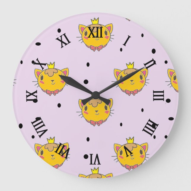 Reloj Redondo Grande Princesa Kitty cat en morado (Anverso)
