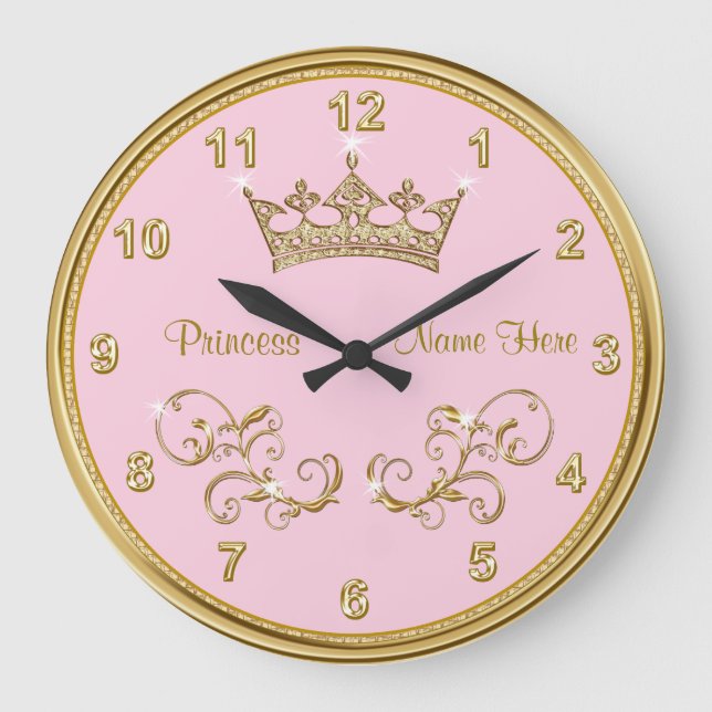 Reloj Redondo Grande Princesa ROSADA personalizada Clock con acentos (Anverso)