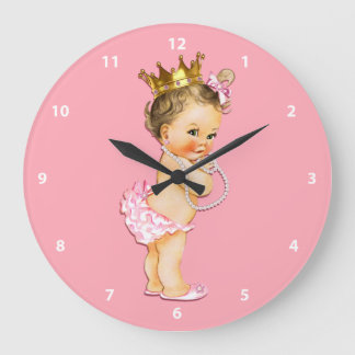 Reloj Redondo Grande Princesa triguena del bebé y rosa de las perlas