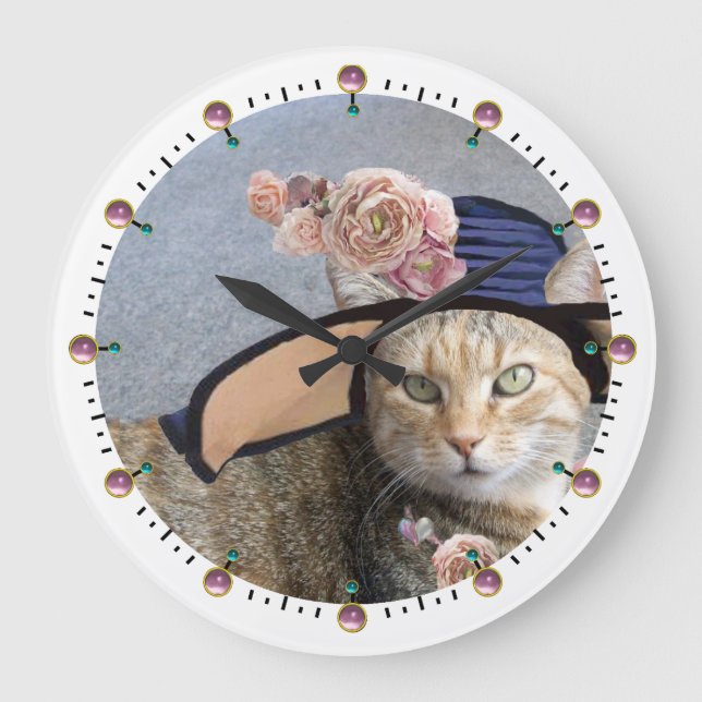 RELOJ REDONDO GRANDE PRINCESS TATUS /ELEGANT CAT,BIG DIVA HAT AND ROSES (Anverso)