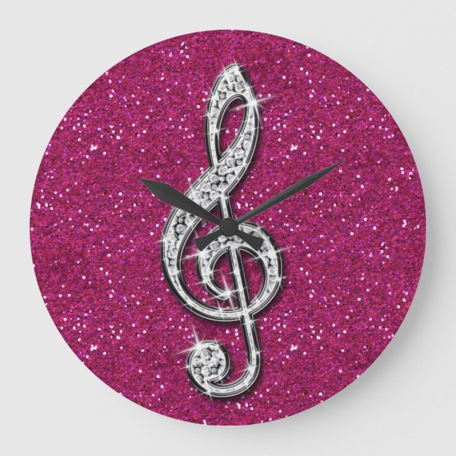 Reloj Redondo Grande Printed Glitzy Sparkly Diamond Music Note (Anverso)