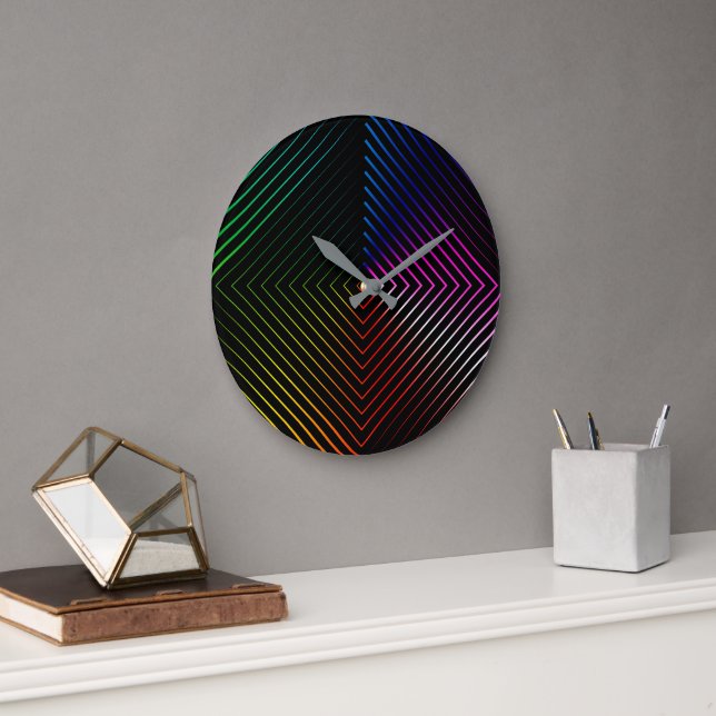 Reloj Redondo Grande Prisma de Arcoíris sobre Negro (Oficina)