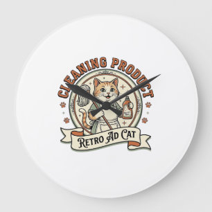 Reloj Redondo Grande Producto de limpieza Anuncio retro gato Producto d