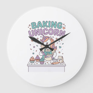 Reloj Redondo Grande Producto gráfico de moda de unicornio horneando un