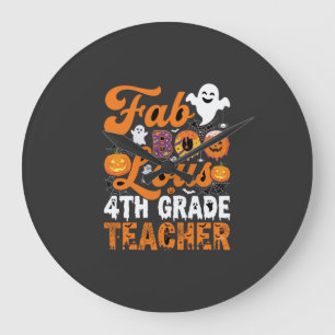 Reloj Redondo Grande Profesor de 4º grado Fab-BOO-Loso de Halloween