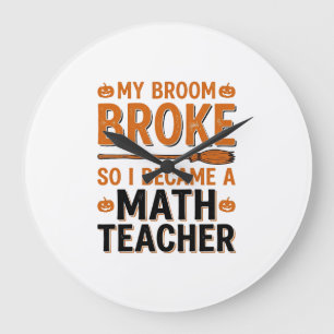 Reloj Redondo Grande Profesor de Matemáticas Divertido Diseño de Escoba