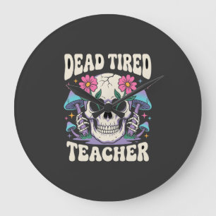 Reloj Redondo Grande Profesor Muy Cansado Hongo Calavera Gráfico de Hal