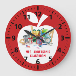 Reloj Redondo Grande Profesora de clase clásica de Apple Roja