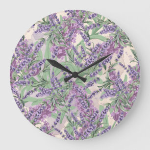 Reloj Redondo Grande Profusión de lavanda Polvo de lavanda Floral rústi