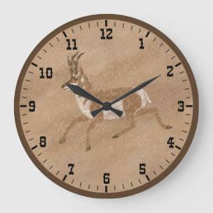 Reloj Redondo Grande Pronghorn Antelope del suroeste que corre Viejo Oe