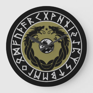 Reloj Redondo Grande Protección de runas vikingas de dragón