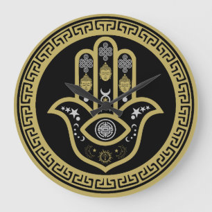Reloj Redondo Grande Protección del Ojo Malo Mano Hamsa