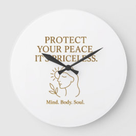 Reloj Redondo Grande Protect Your Peace — Minimalist Self-Care Quote