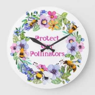 Reloj Redondo Grande Proteger nuestros polinizadores Flores de abejas